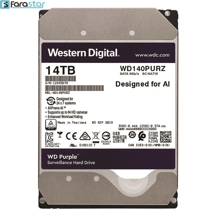  هارددیسک اینترنال وسترن دیجیتال مدل Purple 140PURZ ظرفیت 14 ترابایت 