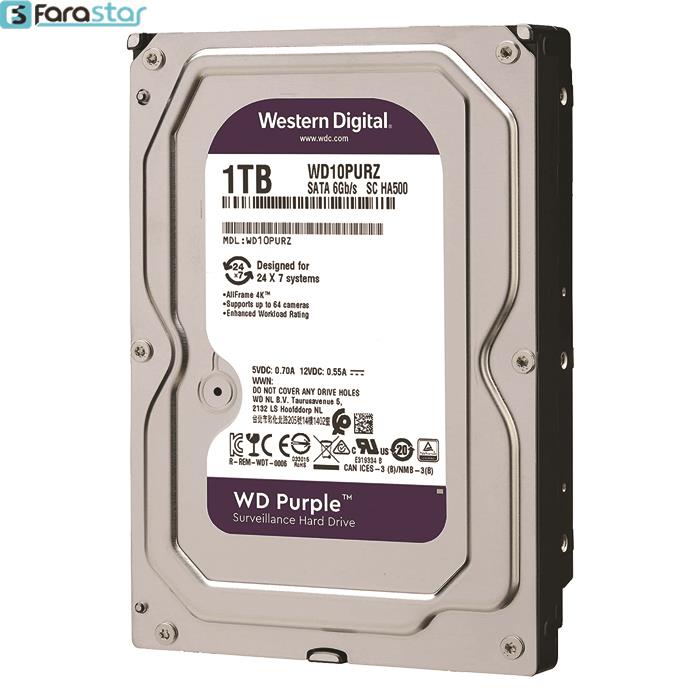  هارددیسک اینترنال وسترن دیجیتال مدل Purple WD10PURZ ظرفیت 1 ترابایت