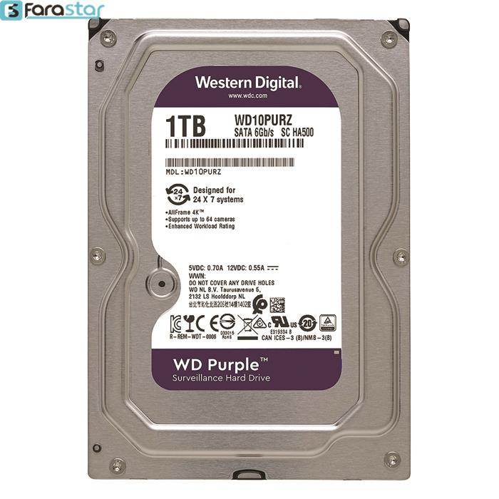 هارددیسک اینترنال وسترن دیجیتال مدل Purple WD10PURZ ظرفیت 1 ترابایت