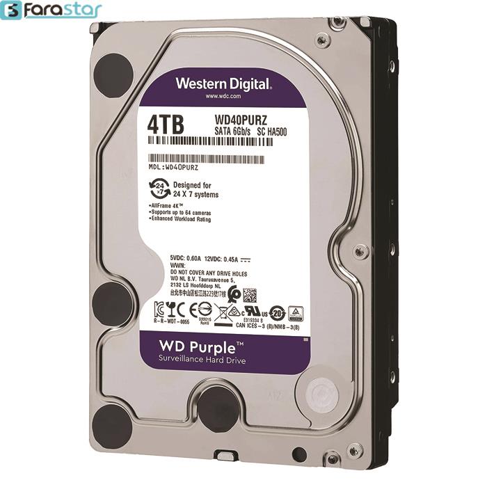  هارددیسک اینترنال وسترن دیجیتال مدل Purple WD40PURZ ظرفیت 4 ترابایت