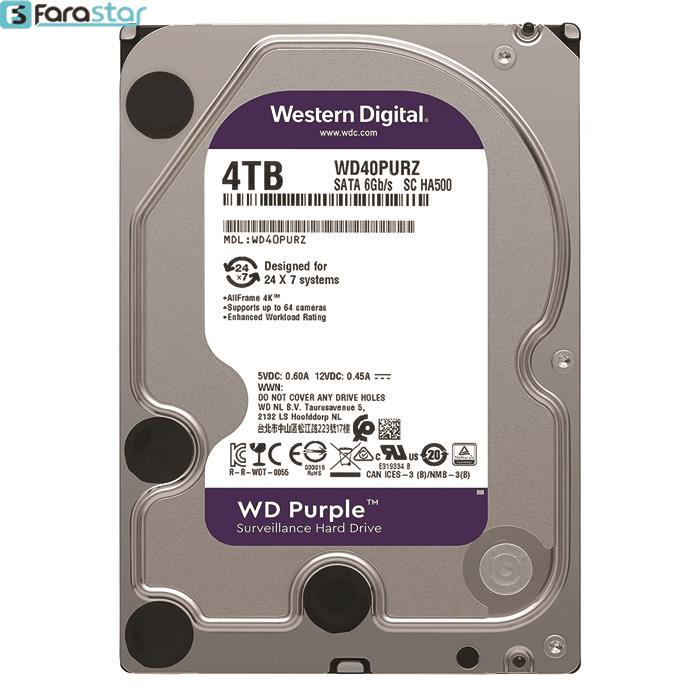  هارددیسک اینترنال وسترن دیجیتال مدل Purple WD40PURZ ظرفیت 4 ترابایت