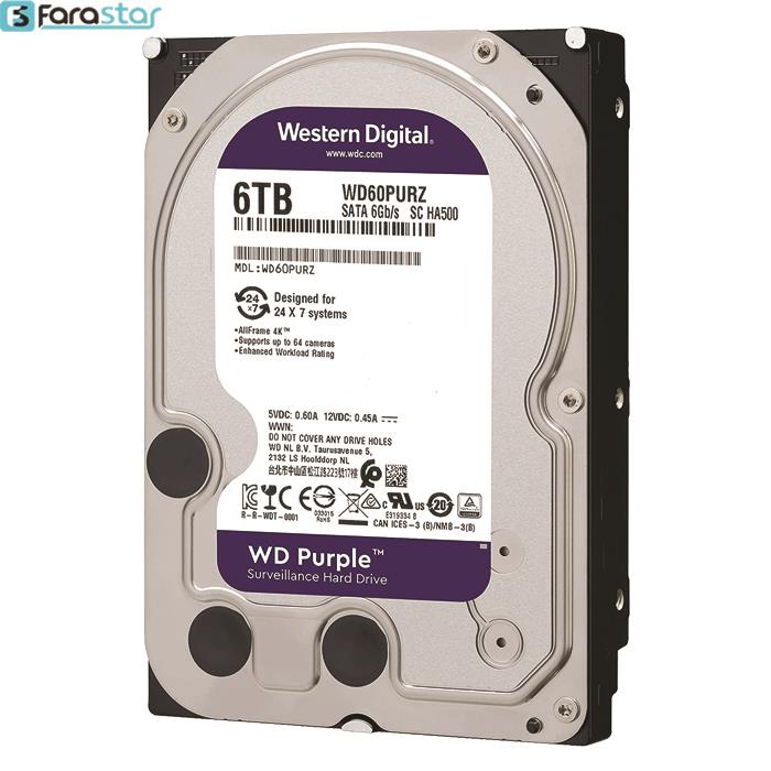  هارددیسک اینترنال وسترن دیجیتال مدل Purple WD60PURZ ظرفیت 6 ترابایت
